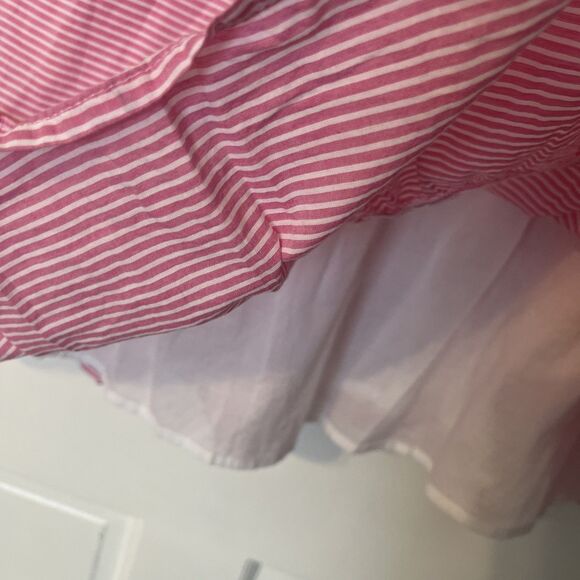 J. Crew Smocked Mini Dress Medium Tiered Pink Striped Ruffle Cottage Prairie - Picture 4 of 9